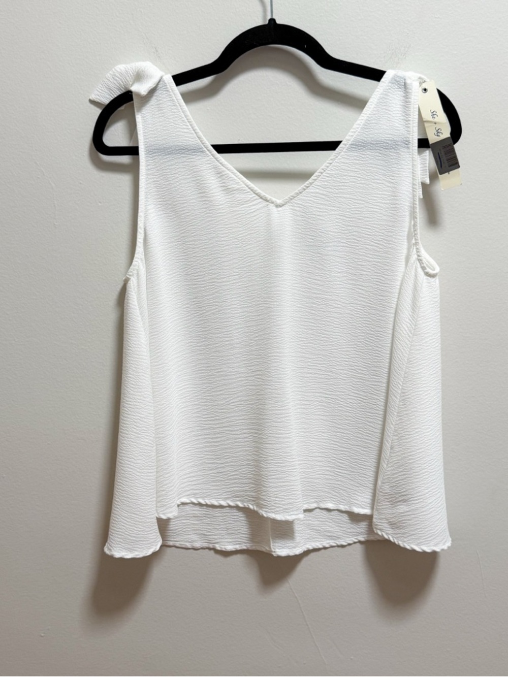 White bow tie strap muslin cotton gauze flowy cottagecore boho tank top NWT L - Picture 2 of 10